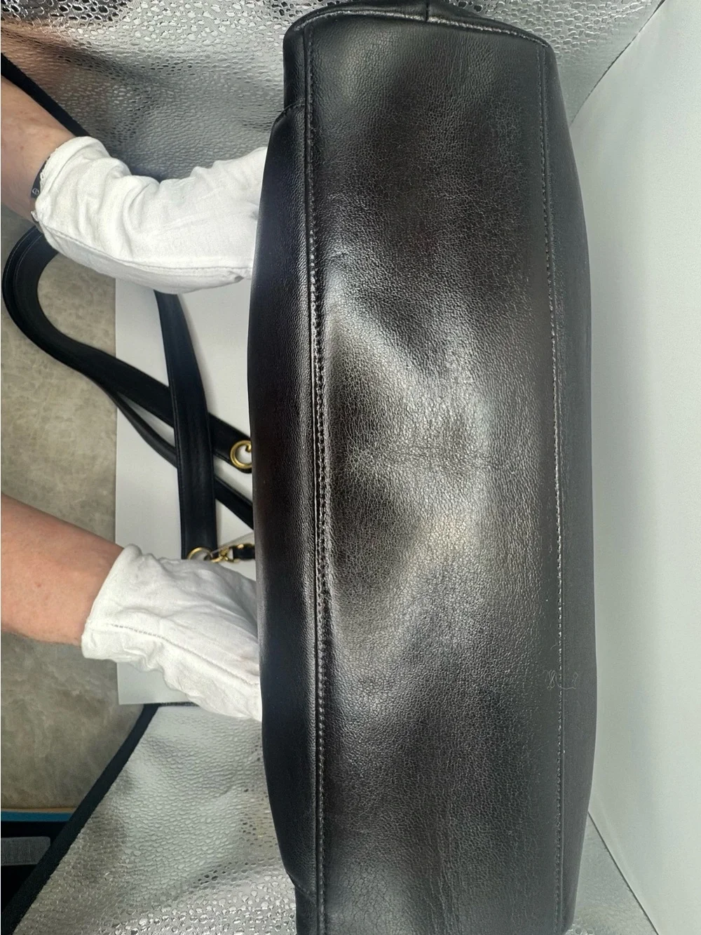 CHANEL Vintage Black Leather Shoulder Bag with Gold CC Hardware